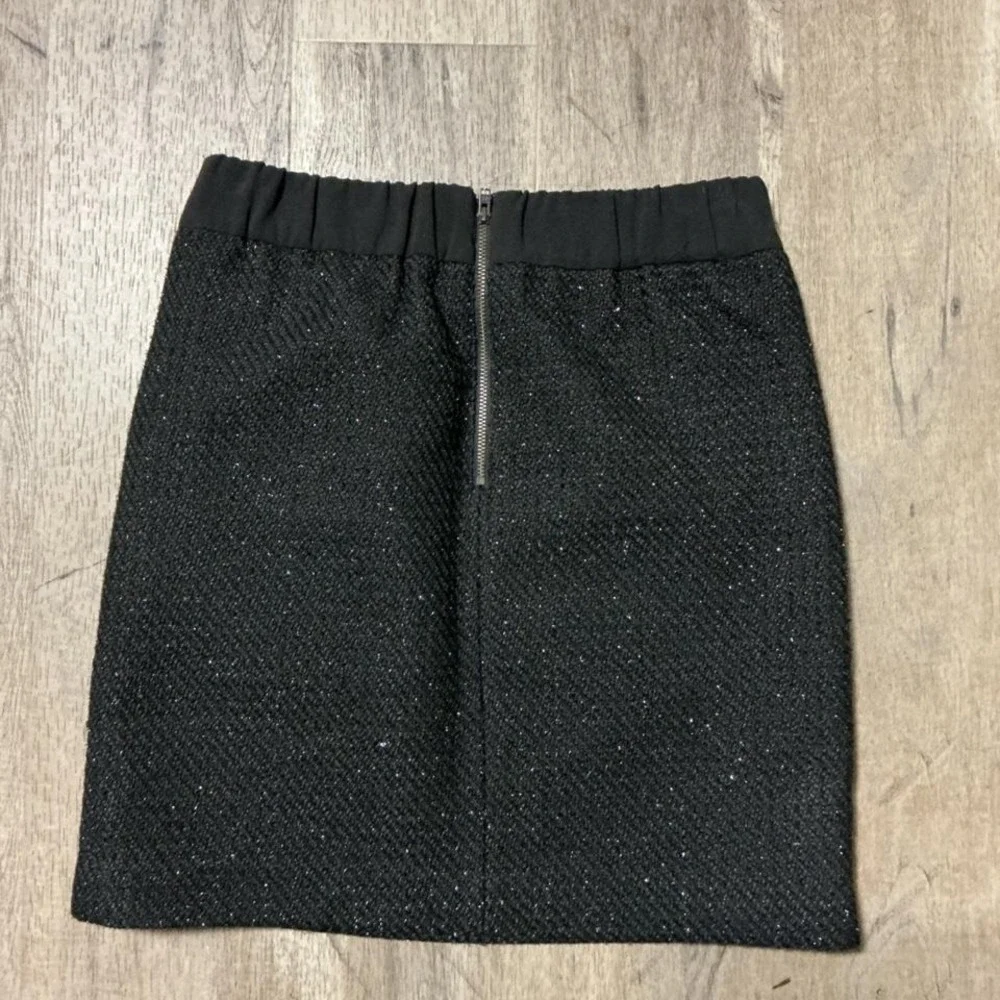LOFT Black Silver Glitter Textured Mini Skirt Elastic‎ Waist Size S